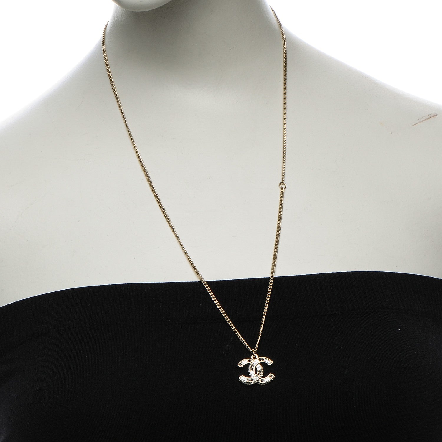 Chanel Baguette Crystal CC Necklace Light Gold Black 2 of 6
