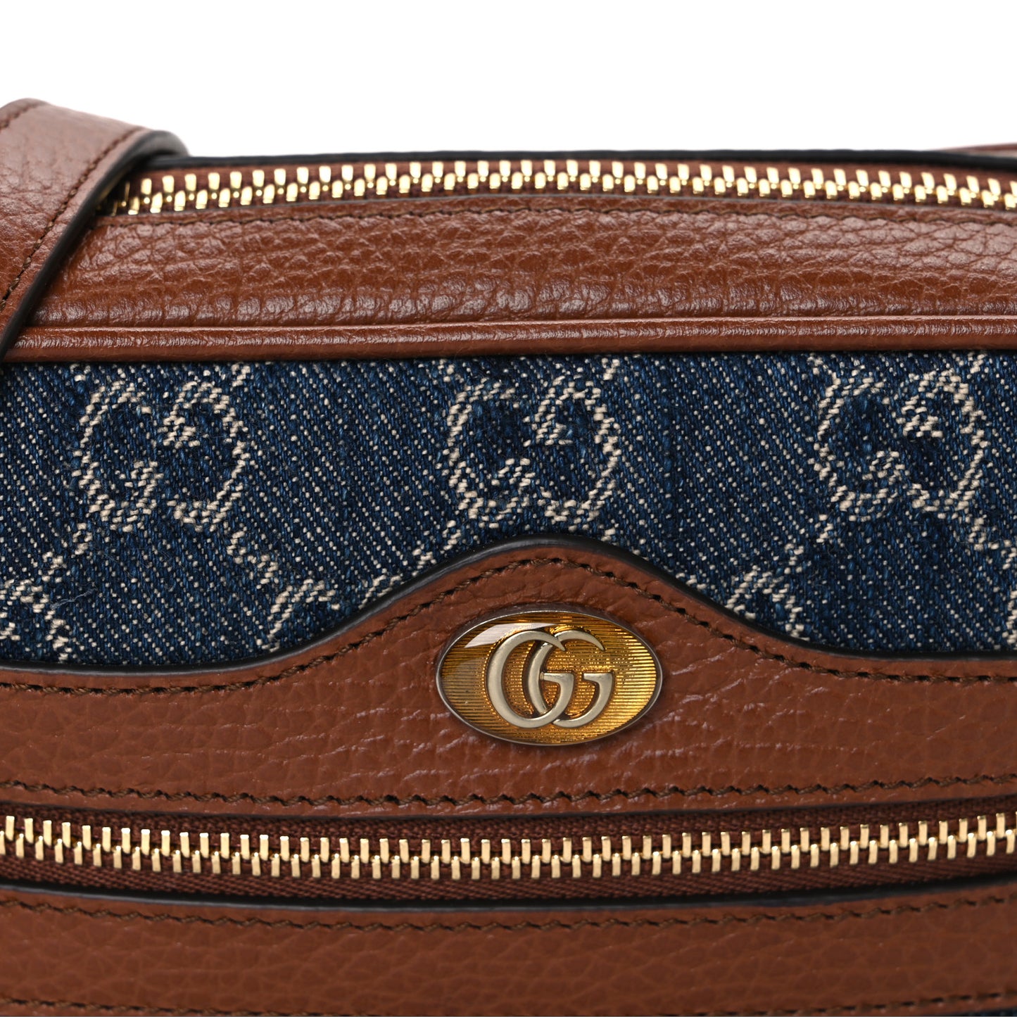 New Denim GG Monogram Dollar Calfskin Mini Ophidia Shoulder Bag Blue Tea Cuir Epilog