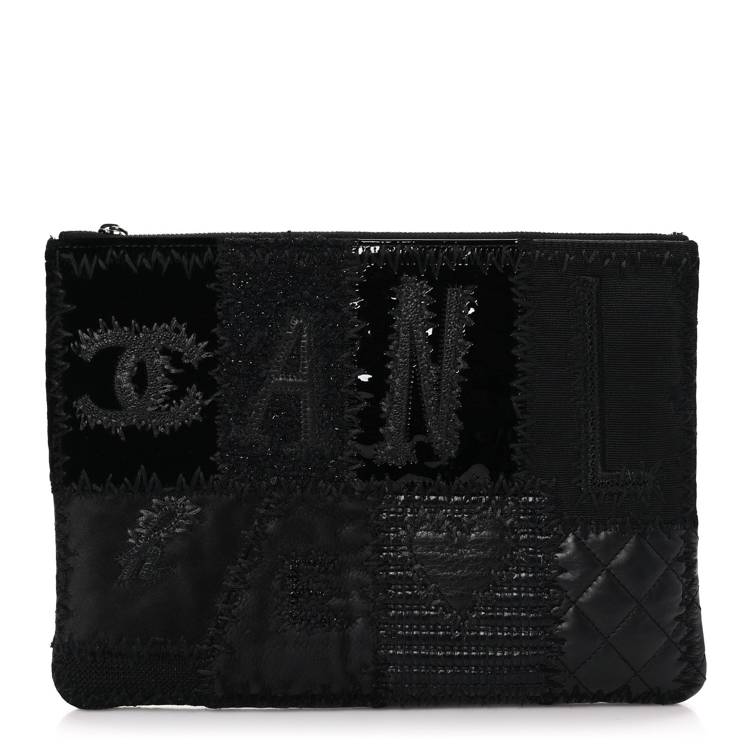 Chanel Tweed Patchwork Aged Calfskin Quilted Medium Cosmetic Case Black 1 of 10