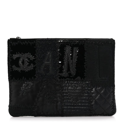 Chanel Tweed Patchwork Aged Calfskin Quilted Medium Cosmetic Case Black 1 of 10