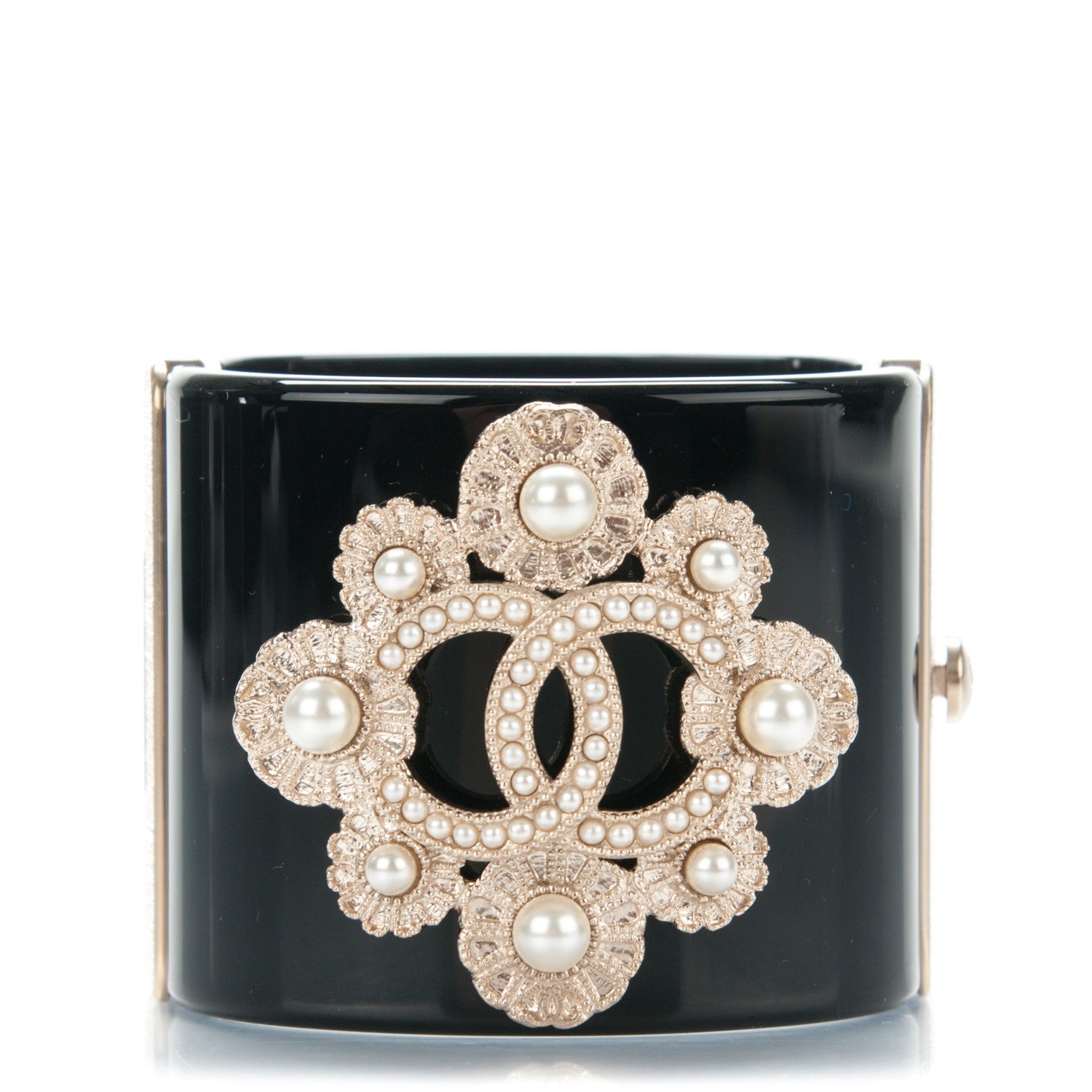 Chanel Resin Pearl CC Cuff Black 1 of 5