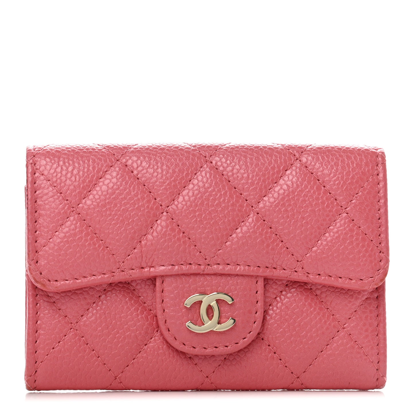 Caviar Quilted Flap Card Holder Wallet Pink