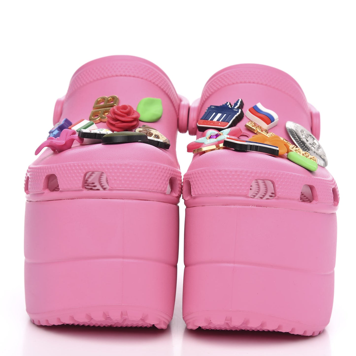 X CROCS Rubber Textured Womens Platform Sandals 36 Rose Bonbon