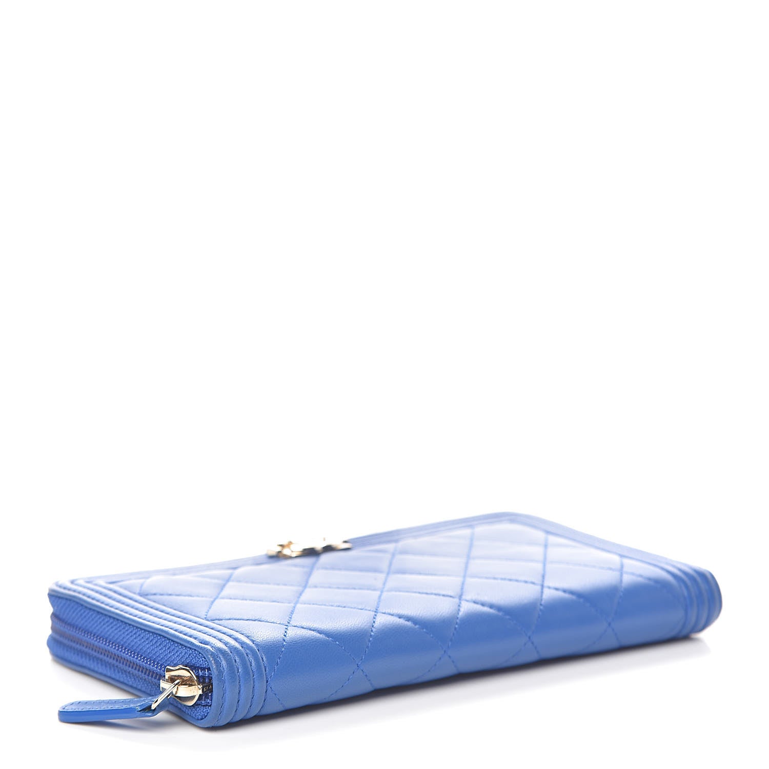 Chanel Lambskin Quilted Boy Zip Around Wallet Blue 4 of 10