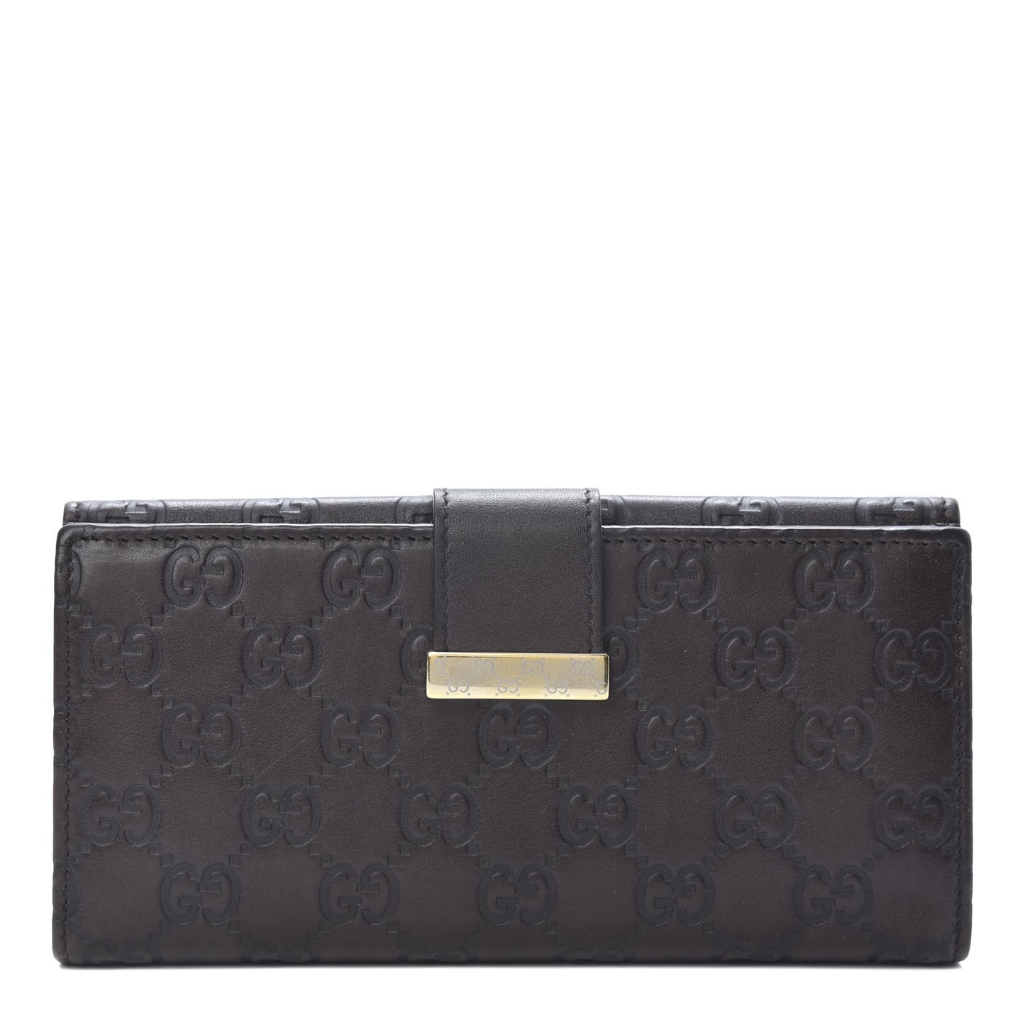 Guccissima Margaux Calfskin Icon Bar Continental Flap Wallet Chocolate