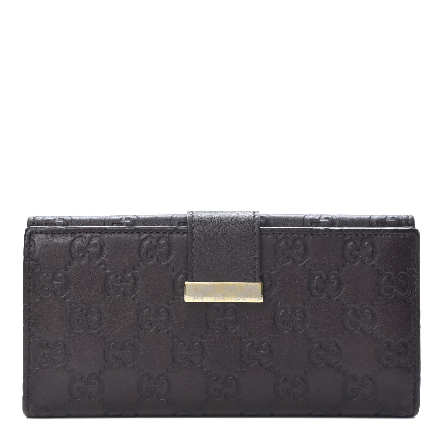 Gucci Guccissima Margaux Calfskin Icon Bar Continental Flap Wallet Chocolate 1 of 10