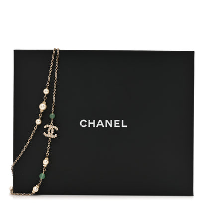 Chanel Crystal Beaded Pearl Pearls CC Coronation Multi Strand Short Necklace Gold Green 5 of 5