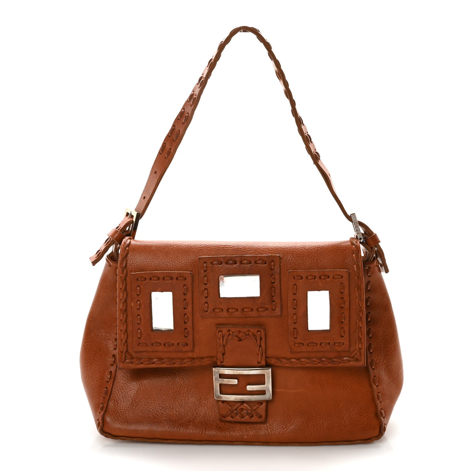 Fendi Calfskin Whipstitch Mirror Mama Baguette Brown 1 of 9
