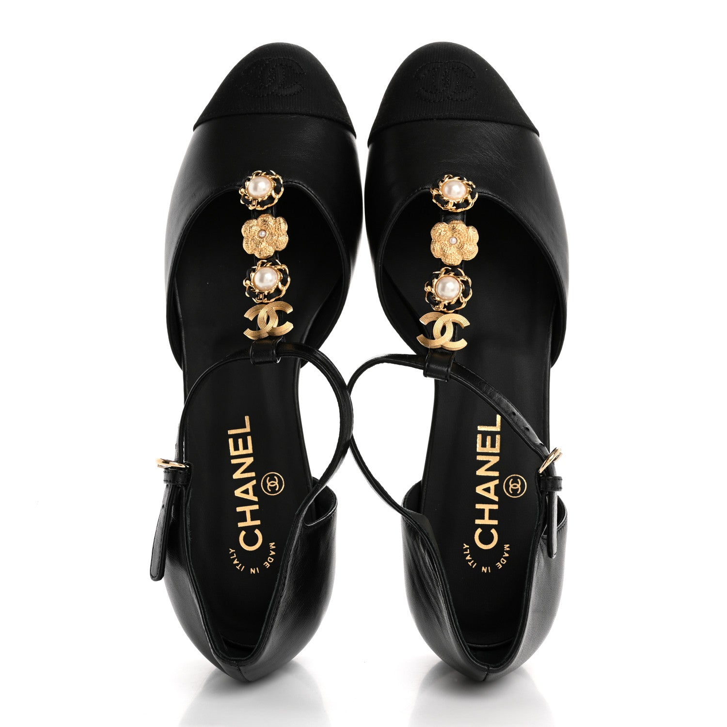 Chanel Lambskin Grosgrain Cap Toe Pearl CC Mary Jane Flats 40 Black 2 of 10