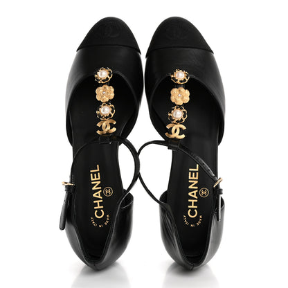 Chanel Lambskin Grosgrain Cap Toe Pearl CC Mary Jane Flats 40 Black 2 of 10