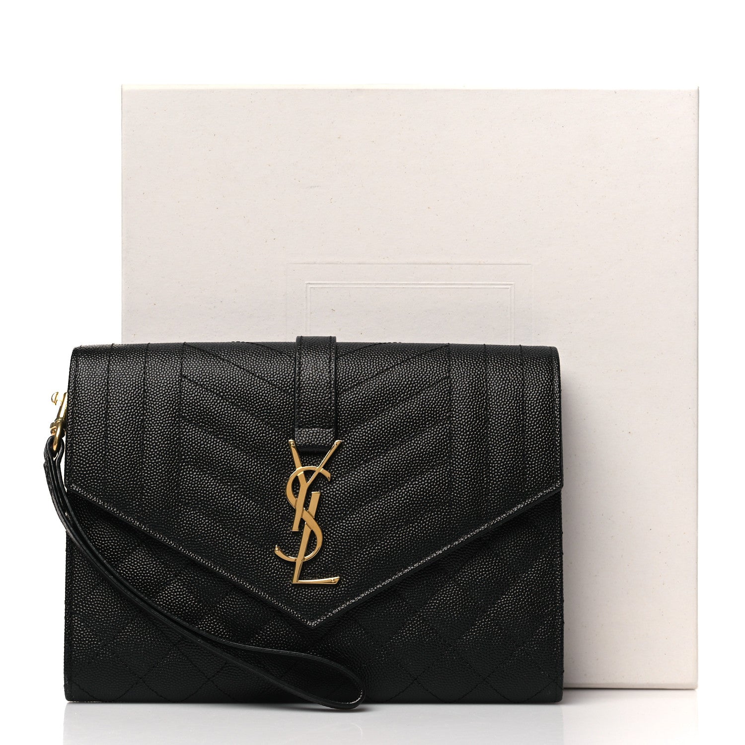 Saint Laurent Grain De Poudre Textured Mixed Matelasse Triquilt Monogram Clutch Black 9 of 9