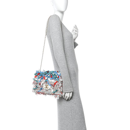 Chanel Calfskin Woven Fabric Rumbag Flap Blue White 2 of 10