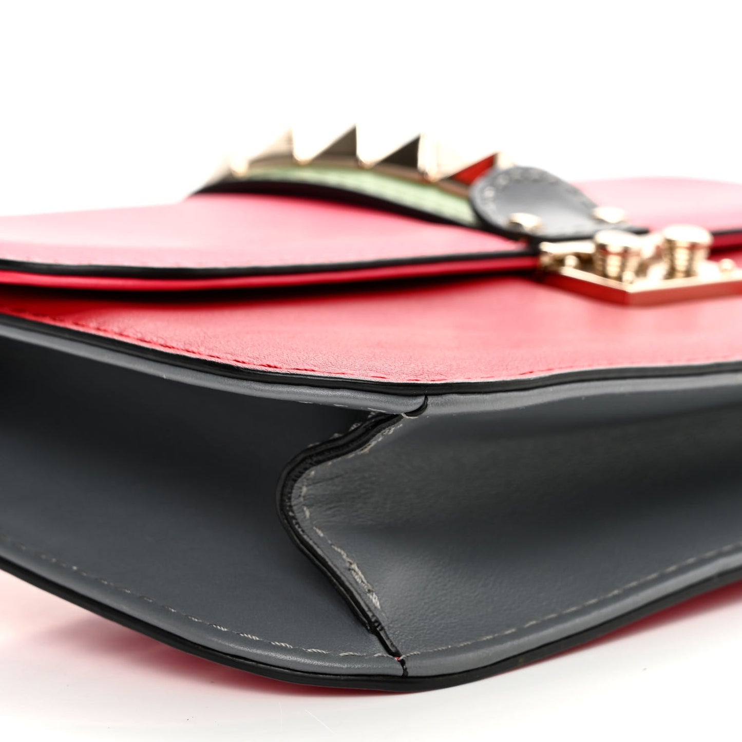 Vitello Medium Glam Lock Rockstud Flap Deep Rose Scarlet Grey Green