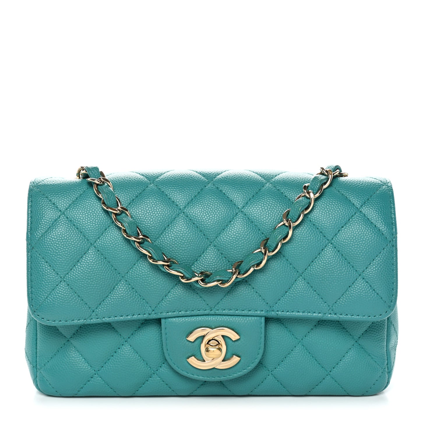 Caviar Quilted Mini Rectangular Flap Turquoise