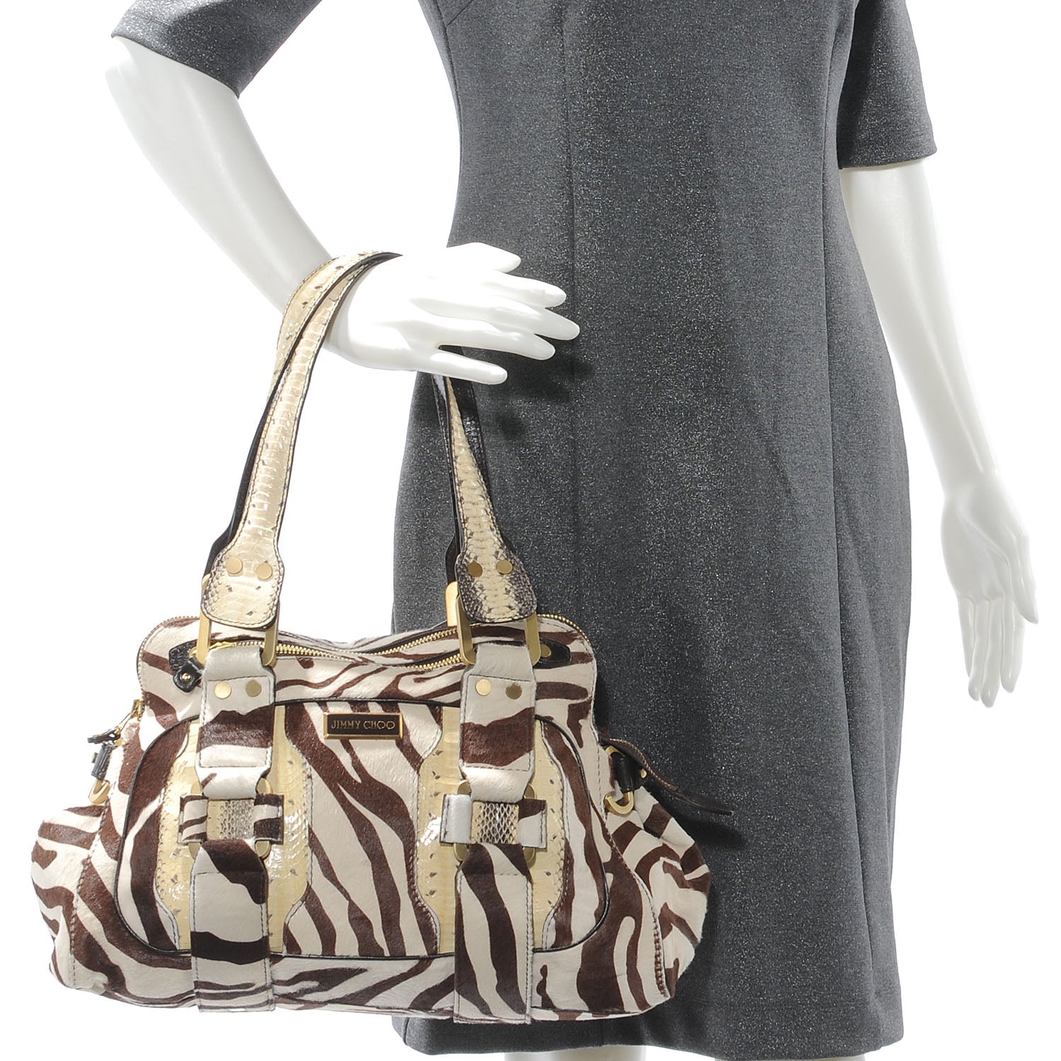 Jimmy Choo Python Pony Hair Zebra Zanzibar Malena Satchel 2 of 6