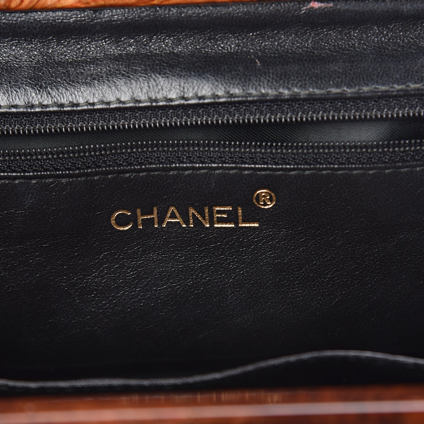 Caviar Quilted Wood Handle Clutch Black
