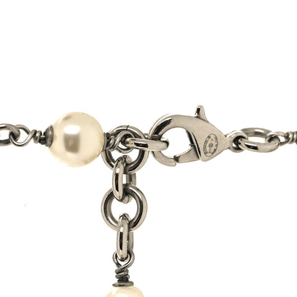 Chanel Graduated Pearl Crystal CC Long Necklace Silver 4 of 5