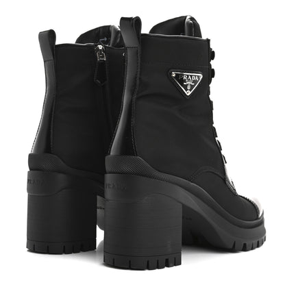 Prada Spazzolato Re-Nylon Metal Triangle Logo Lace Up 55mm Ankle Boots 37.5 Black 5 of 16