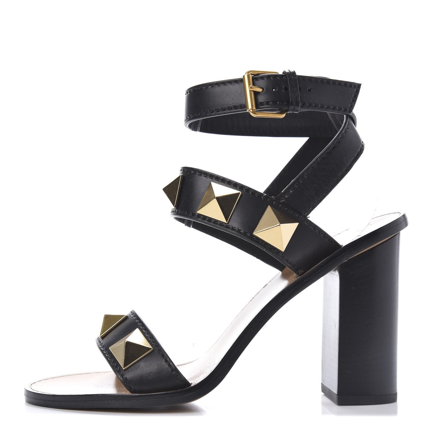 Calfskin Macro Rockstud Ankle Strap 100mm Sandals 38.5 Black