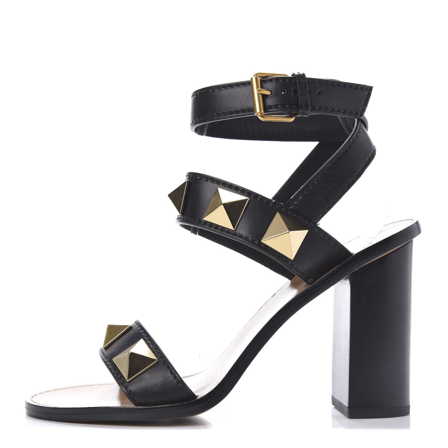 Valentino Garavani Calfskin Macro Rockstud Ankle Strap 100mm Sandals 38.5 Black 1 of 10