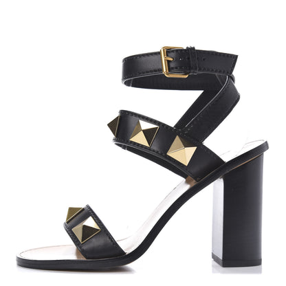 Valentino Garavani Calfskin Macro Rockstud Ankle Strap 100mm Sandals 38.5 Black 1 of 10
