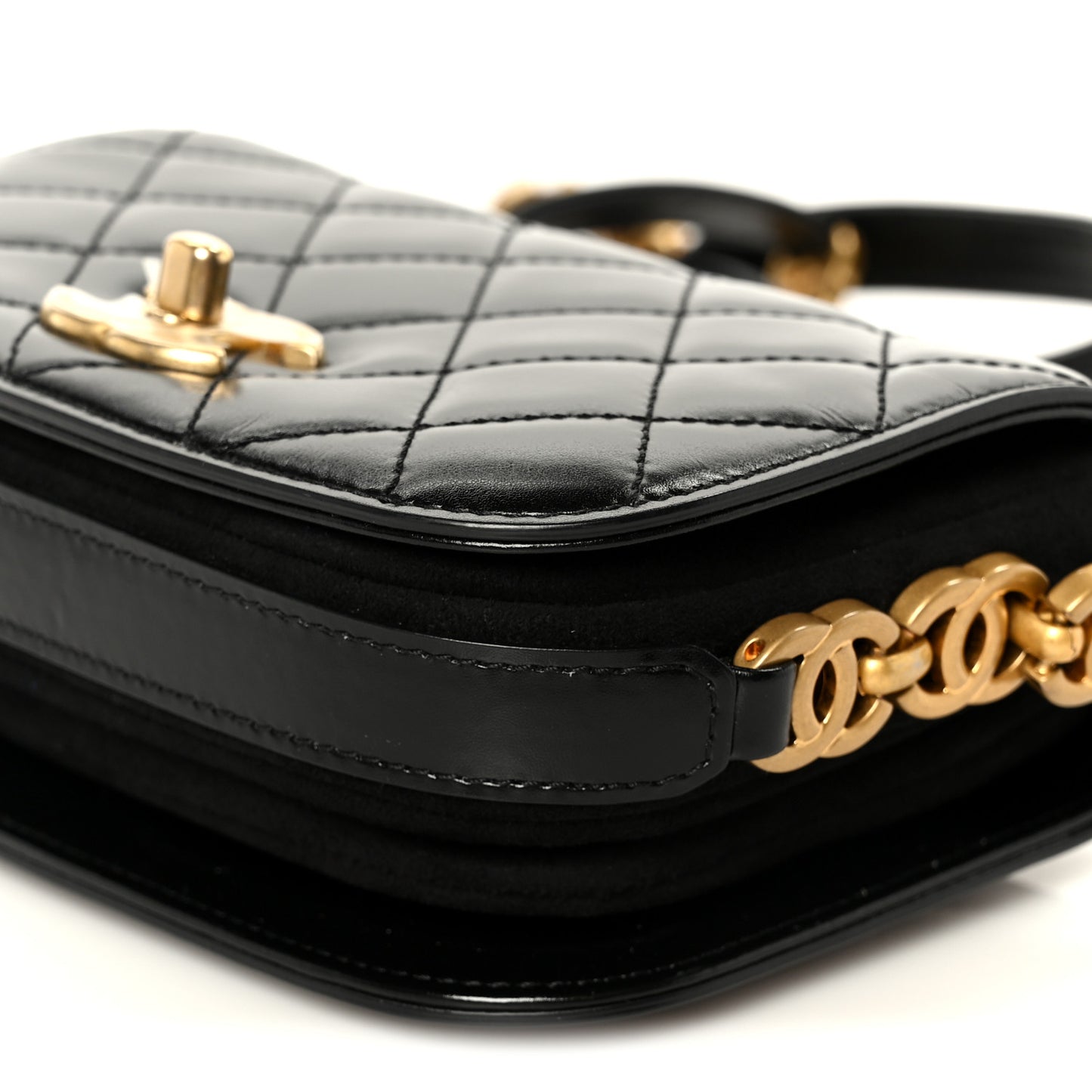 Shiny Calfskin Quilted Suede Goatskin Mini Messenger Black