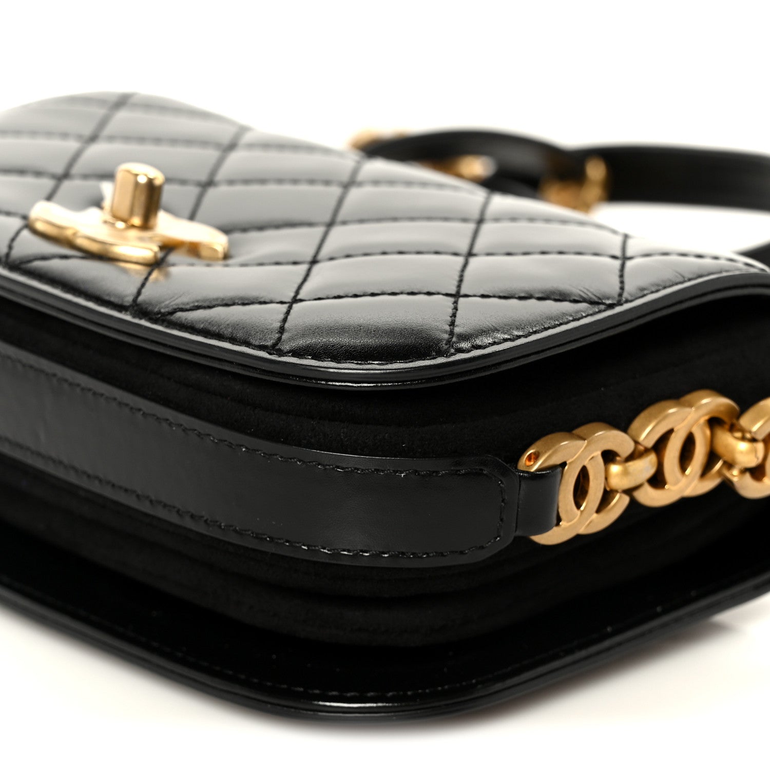 Chanel Shiny Calfskin Quilted Suede Goatskin Mini Messenger Black 10 of 10