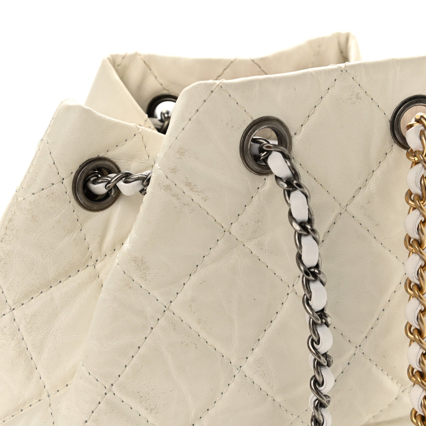 Aged Calfskin Quilted Small Gabrielle Backpack White