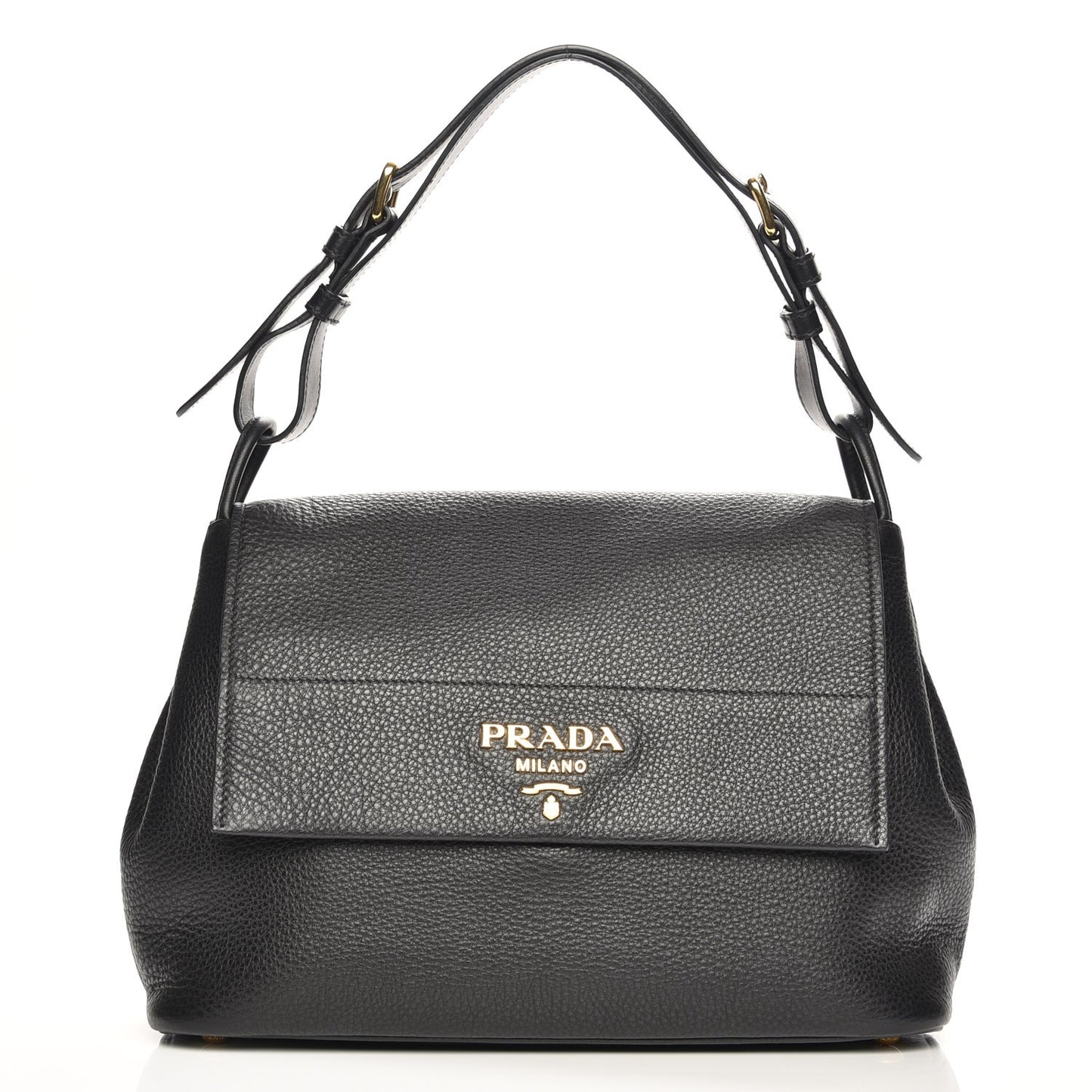 Vitello Daino Flap Shoulder Bag Nero Black