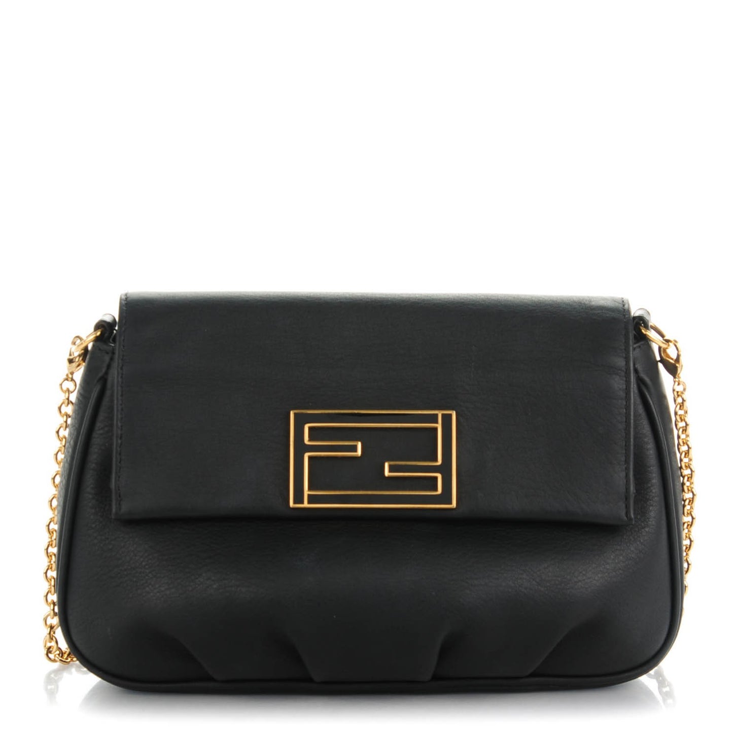 Vitello Flamingo Enamel Fendista Pouchette Crossbody Black