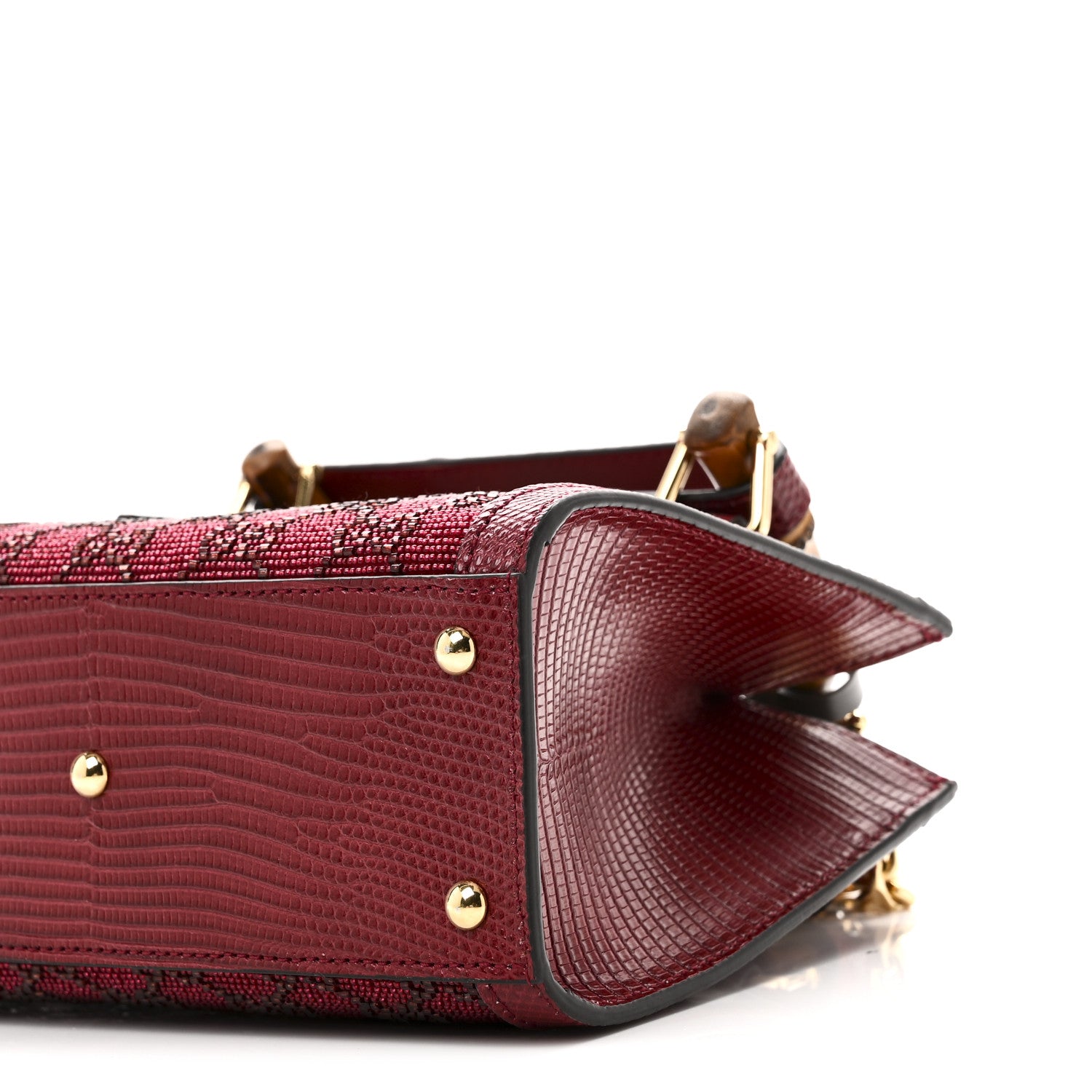 Gucci Moire Fabric Calfskin Rhinestone Monogram Monochrome Lizard Embossed Mini Diana Tote Bag Red 10 of 10