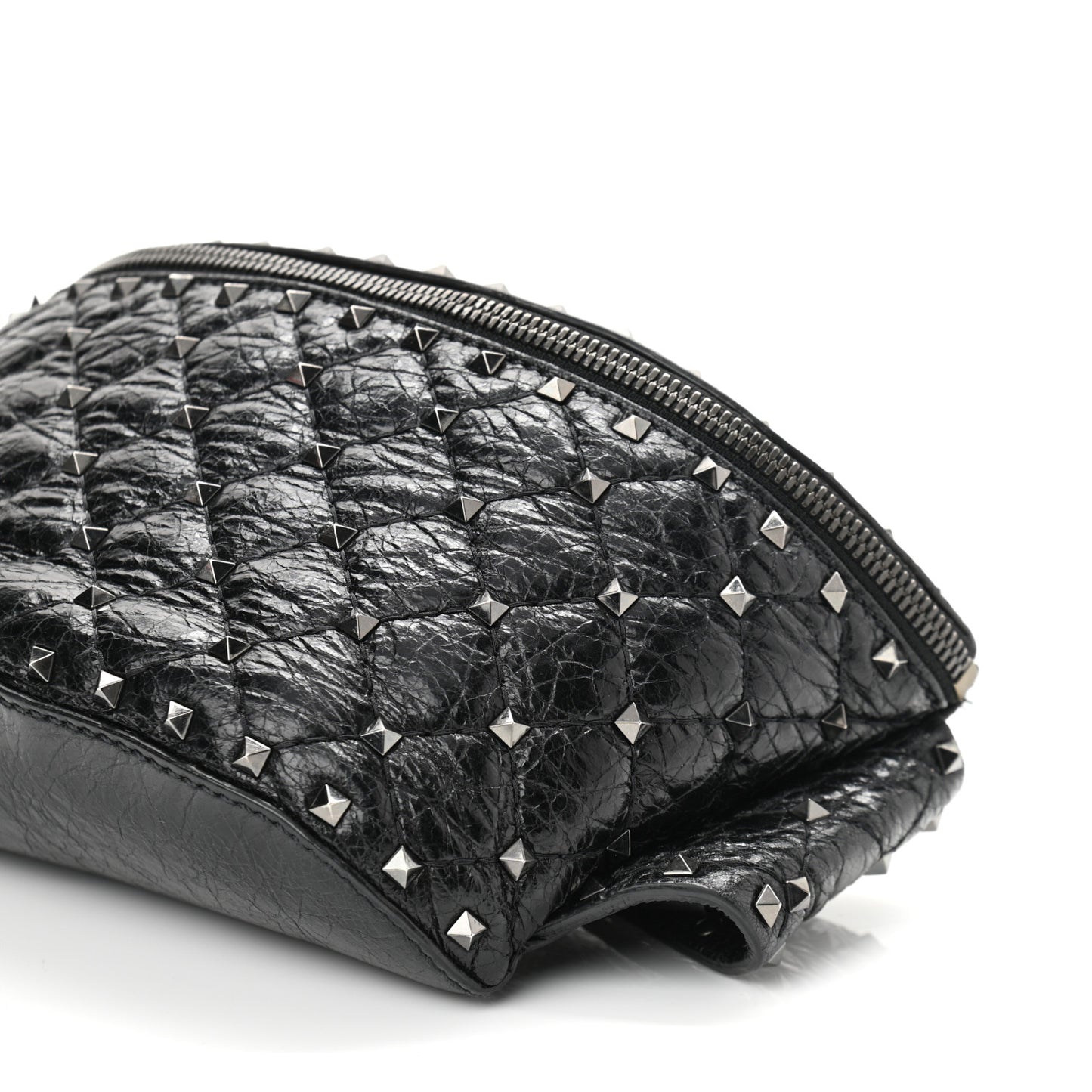 Craquele Nappa Rockstud Spike Belt Bag 80 Black