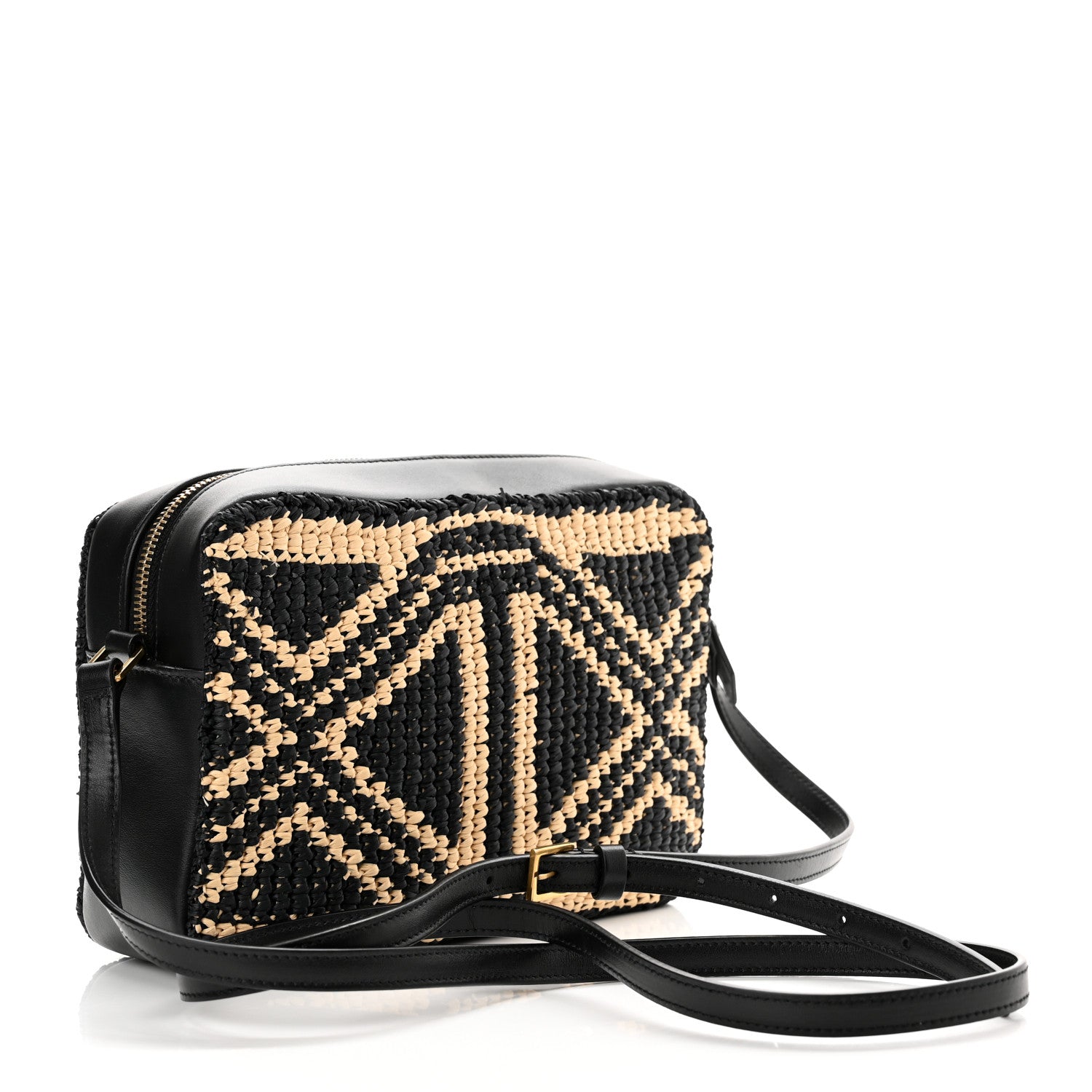 Saint Laurent Raffia Calfskin Monogram Lou Camera Bag Natural Beige Black 3 of 10