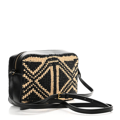 Saint Laurent Raffia Calfskin Monogram Lou Camera Bag Natural Beige Black 3 of 10