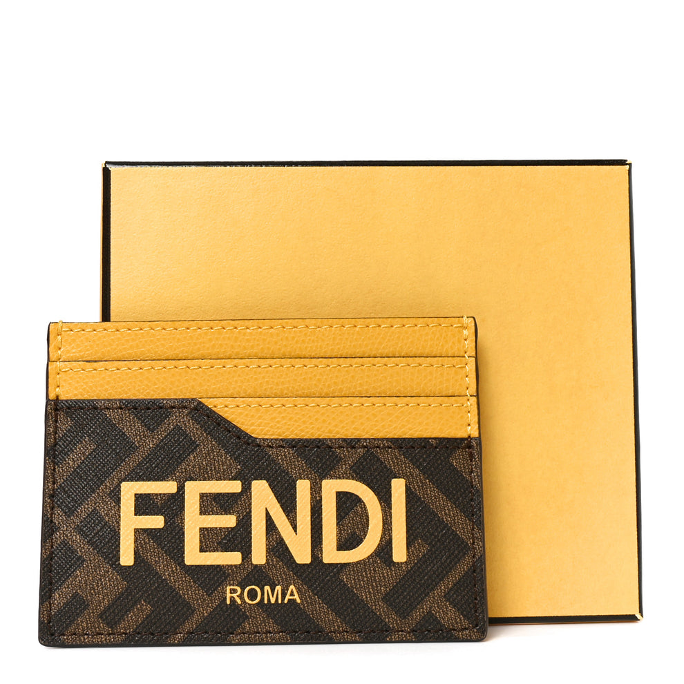 Fendi Glazed Fabric Vitello Cruise FF 1974 Logo Card Holder Tobacco ...