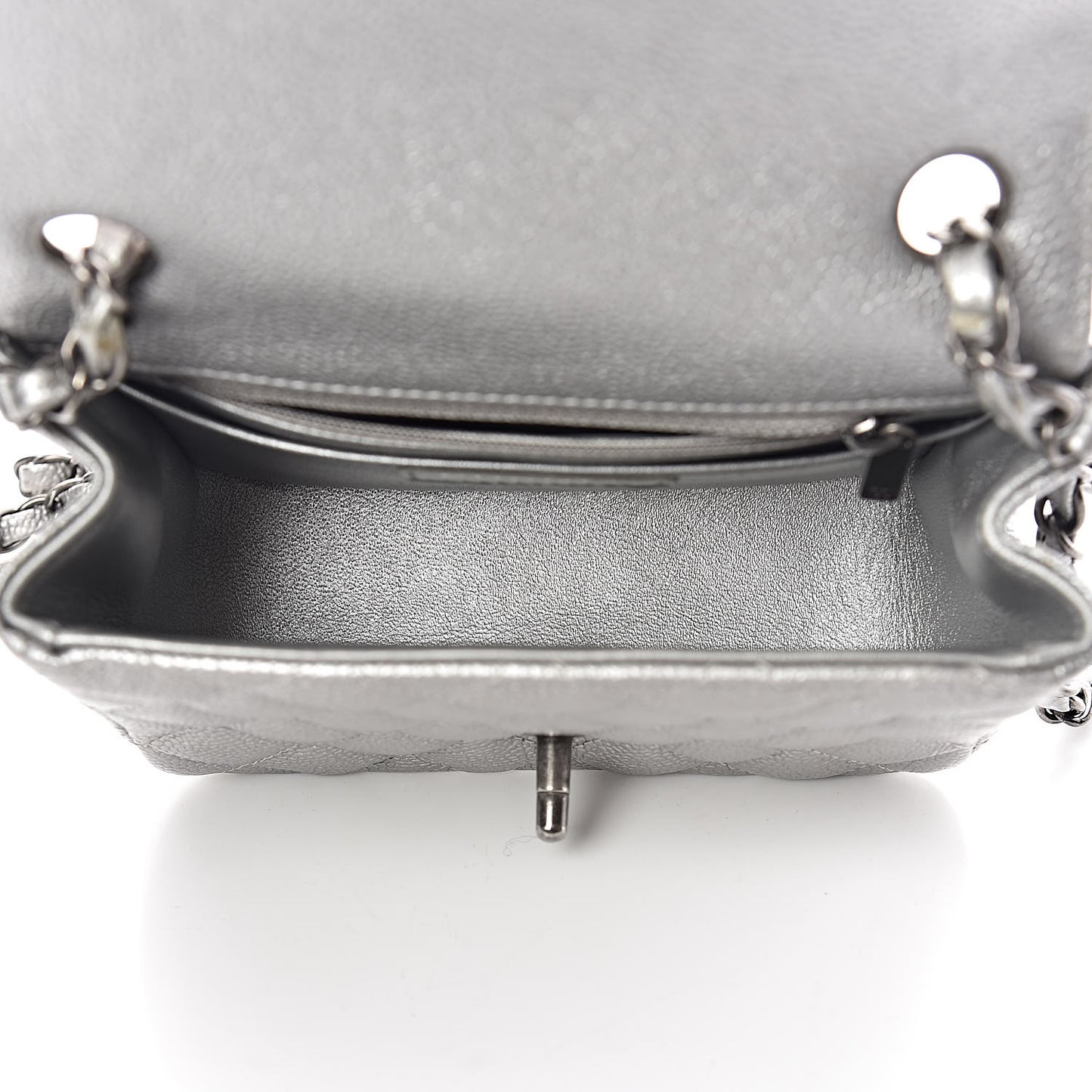 Metallic Caviar Quilted Mini Square Flap Silver