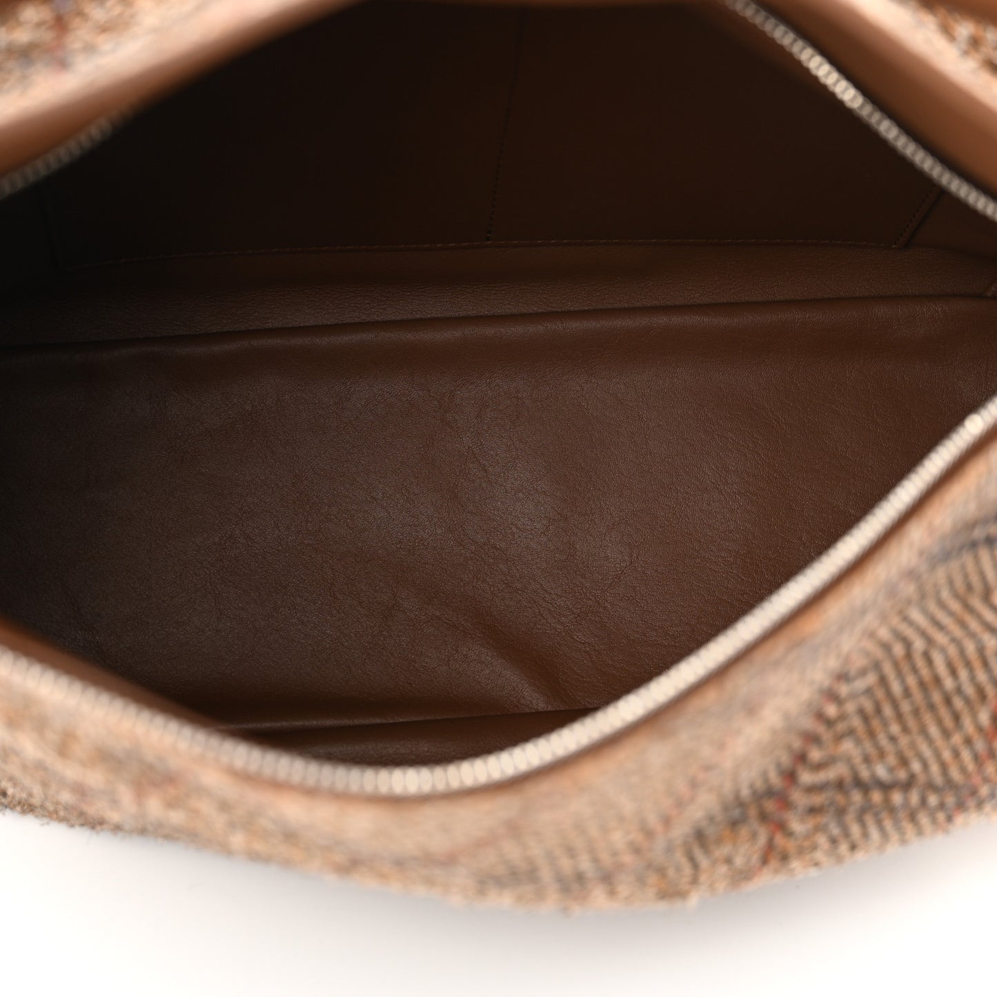 Brushed Suede Tartan Large Puzzle Bag Tan