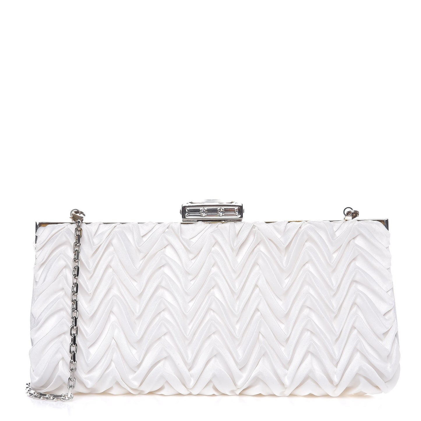 Crystal Satin Chevron Pleated Clutch Ivory