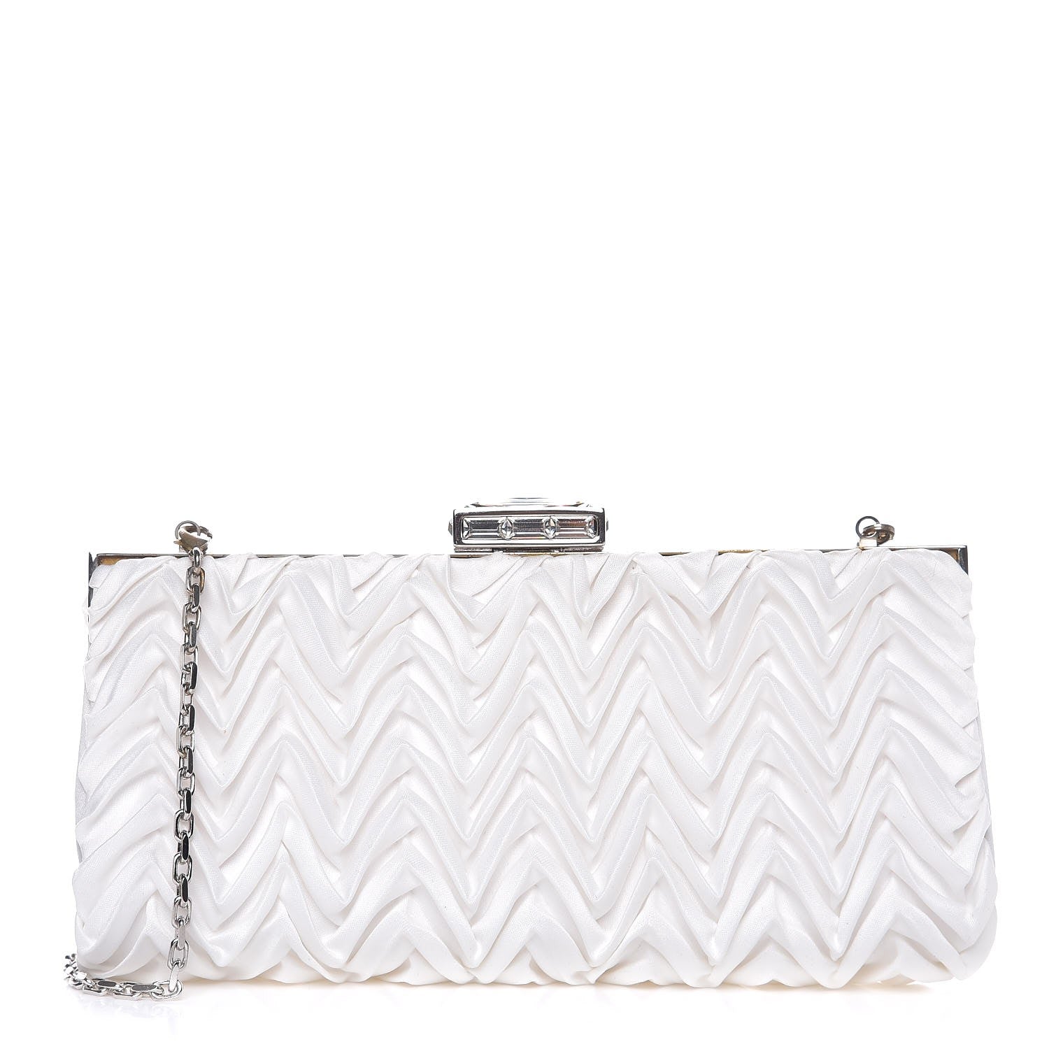 Judith Leiber Crystal Satin Chevron Pleated Clutch Ivory 1 of 13