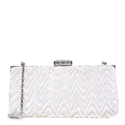 Judith Leiber Crystal Satin Chevron Pleated Clutch Ivory 1 of 13
