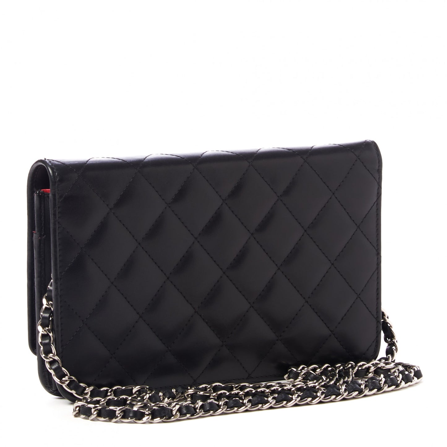 Calfskin Quilted Cambon Wallet On Chain WOC Black