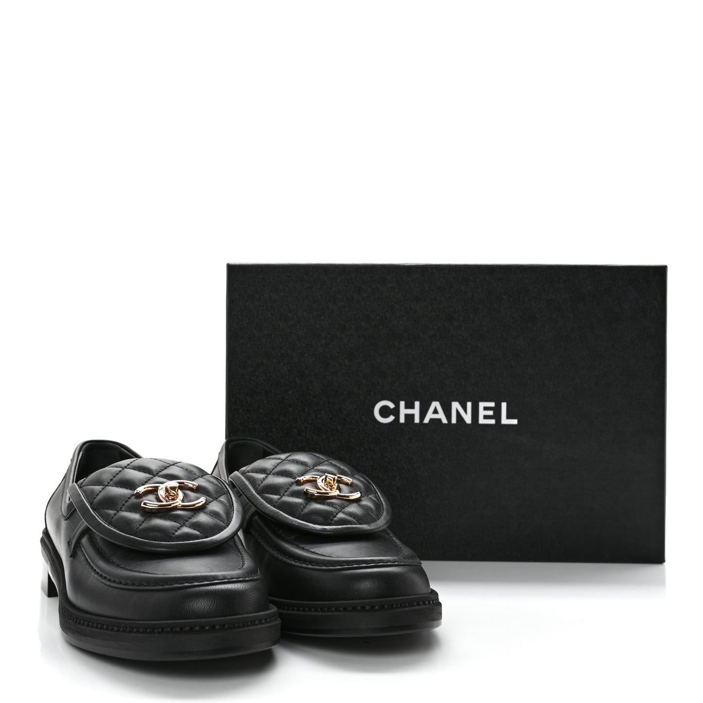 Lambskin Quilted CC Turnlock Loafers 39 Black