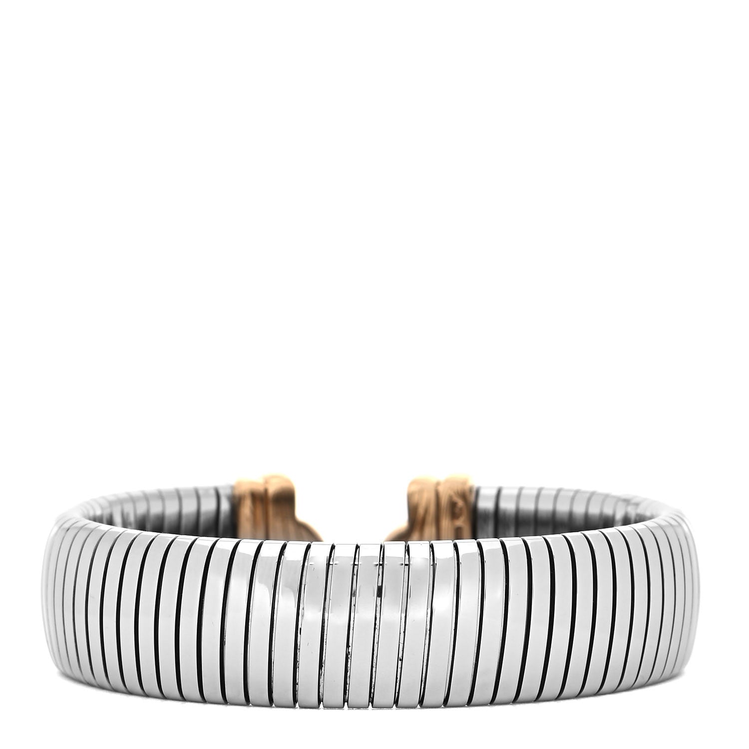 Bulgari Stainless Steel 18K Yellow Gold Wide Tubogas Bracelet 3 of 5