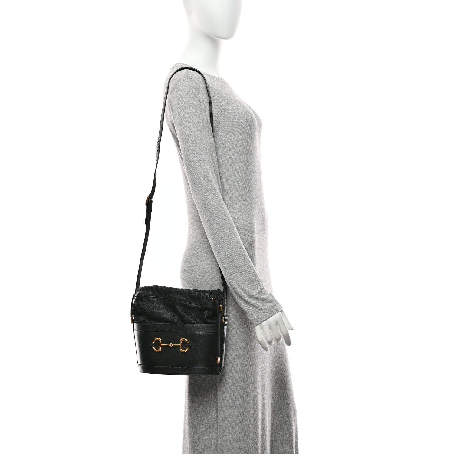 Gucci Azalea Sakai Calfskin Horsebit 1955 Drawstring Bucket Bag Black 2 of 11