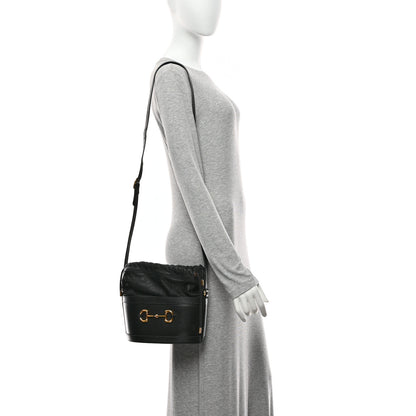 Gucci Azalea Sakai Calfskin Horsebit 1955 Drawstring Bucket Bag Black 2 of 11