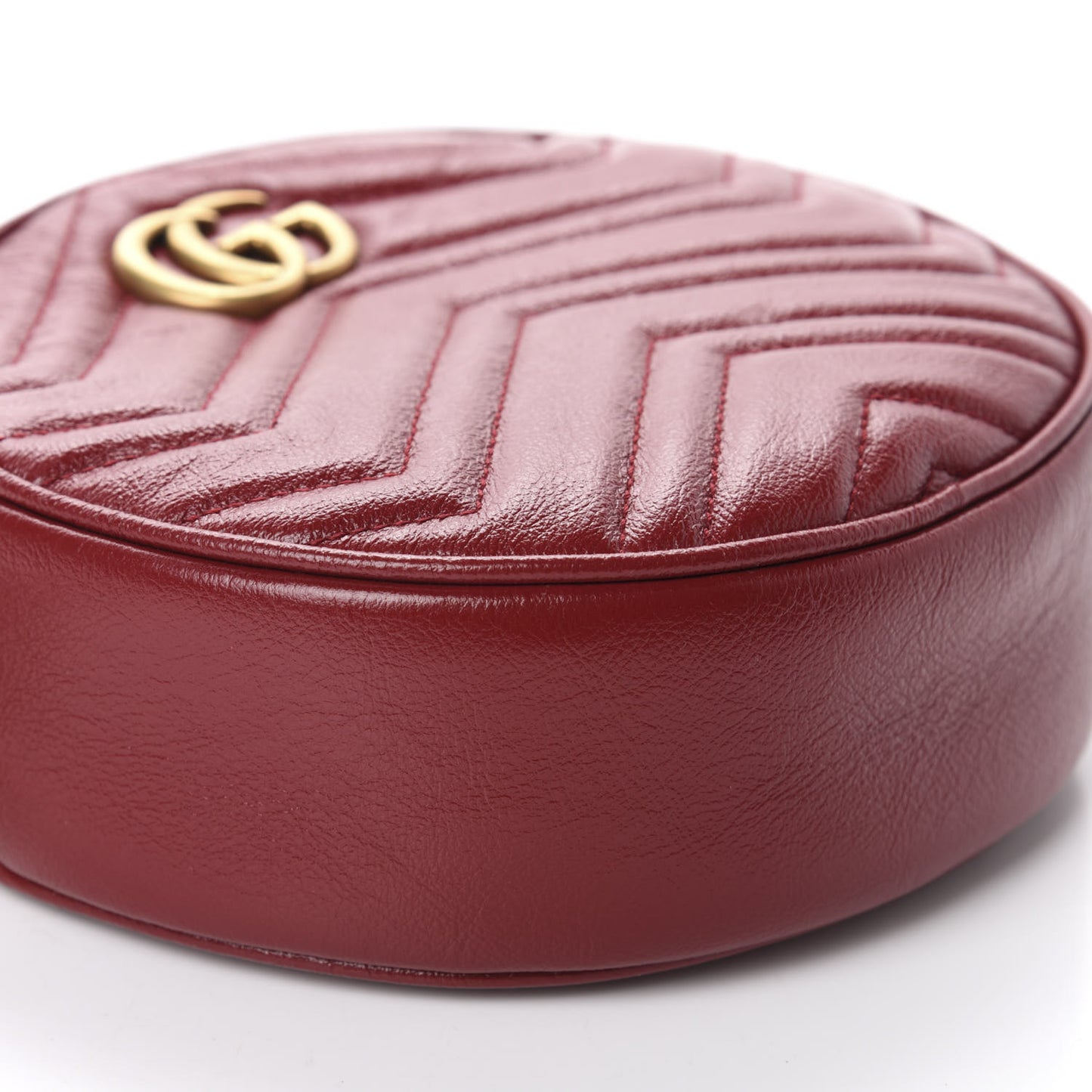 Glazed Calfskin Matelasse Heart Mini GG Marmont Round Shoulder Bag Romantic Cerise
