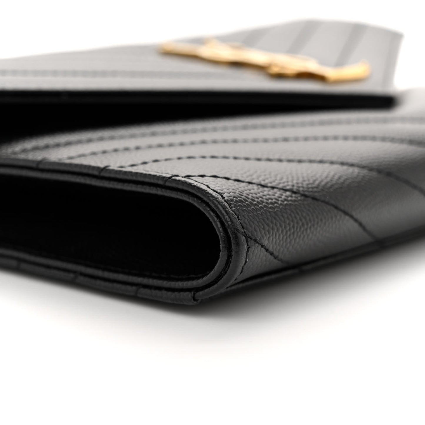 Grain De Poudre Matelasse Chevron Monogram Envelope Clutch Black