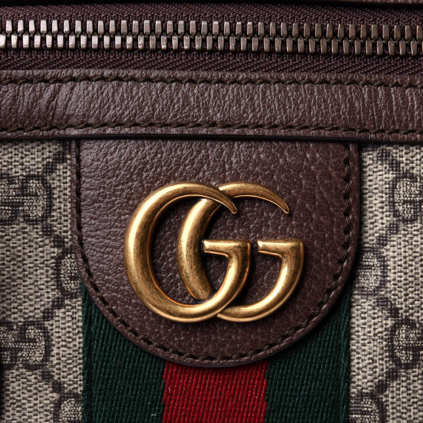 GG Supreme Monogram Textured Dollar Calfskin Web Medium Ophidia Carry-On Duffle Bag Beige Ebony New Acero