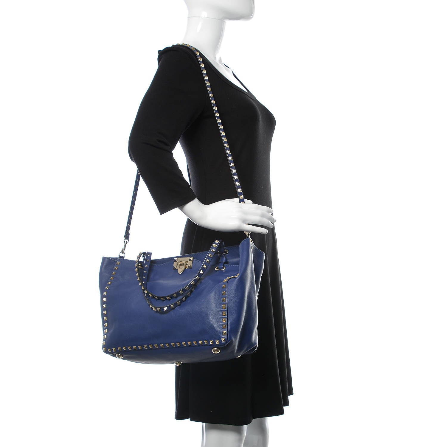 Valentino Garavani Vitello Medium Rockstud Tote Blue China 3 of 18