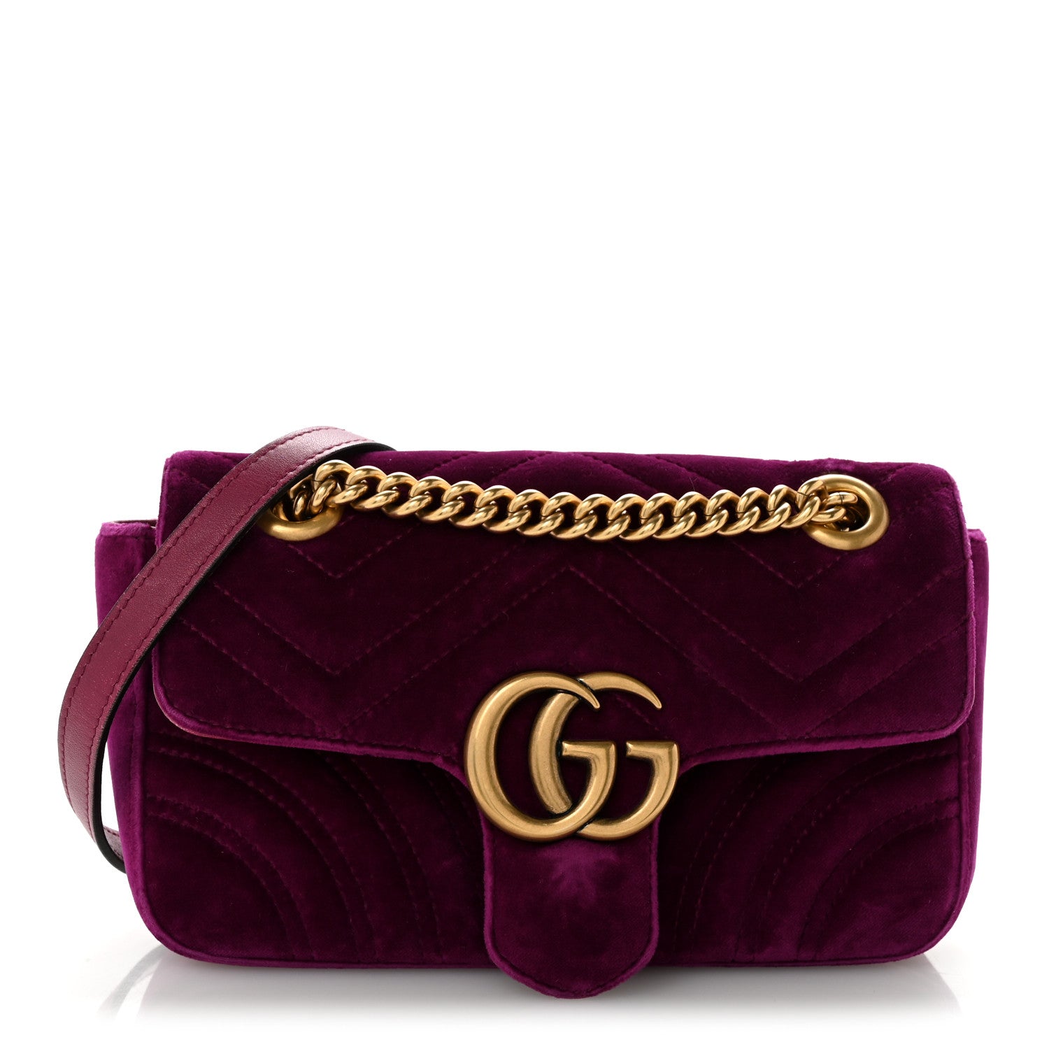 Gucci Velvet Matelasse Mini GG Marmont Shoulder Bag Fuchsia Violet Cyclamen 1 of 13